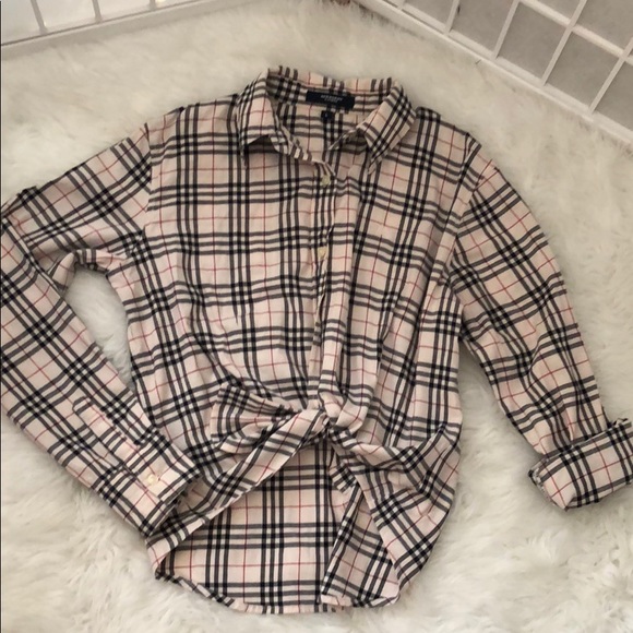 burberry women's brit tonal check shirt carmel